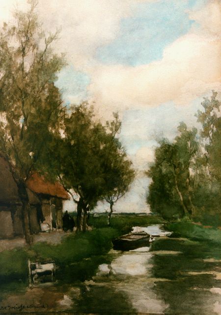 Jan Hendrik Weissenbruch | Boerderij aan poldervaart, aquarel op papier, 38,8 x 28,1 cm, gesigneerd l.o.