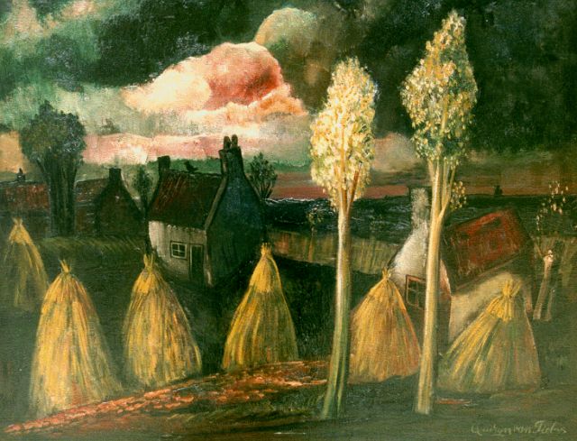 Quirijn van Tiel | Zomerlandschap met korenschoven, olieverf op doek, 66,5 x 81,4 cm, gesigneerd r.o. en gedateerd '35