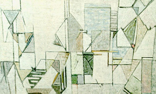 Geer van Velde | Compositie, olieverf op doek, 38,2 x 61,0 cm, gesigneerd r.o. initialen en te dateren 1947-1950