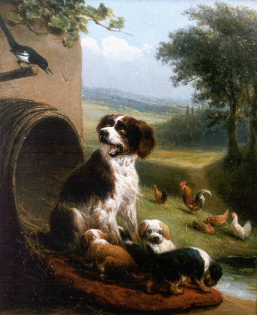 Henriette Ronner | De hondenmoeder, olieverf op paneel, 17,0 x 13,7 cm, gesigneerd r.o.