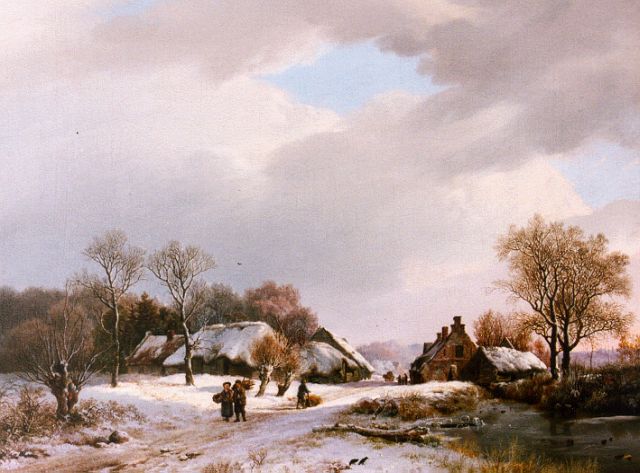 Barend Cornelis Koekkoek | Boomrijk winterlandschap met boerderijen, olieverf op doek, 36,0 x 47,2 cm, gesigneerd r.o. en gedateerd 1827
