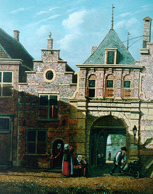 Schoenmaker Pzn J.  | De Veulpoort te Dordrecht, olieverf op paneel 34,3 x 27,4 cm, gesigneerd r.o.