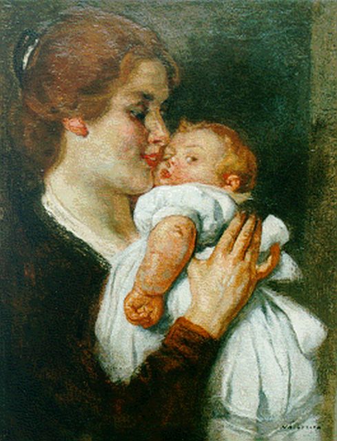 Hendrik Johannes Haverman | Moeder met kind, olieverf op doek, 37,7 x 29,4 cm, gesigneerd r.o.