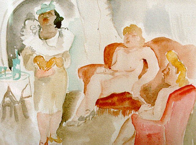 Ernest Albert | Bordeel, aquarel op papier, 26,5 x 34,5 cm, gesigneerd r.o.