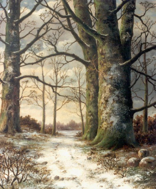 Hendrik Barend Koekkoek | Winters bosgezicht, olieverf op doek, 53,3 x 43,2 cm, gesigneerd r.o.