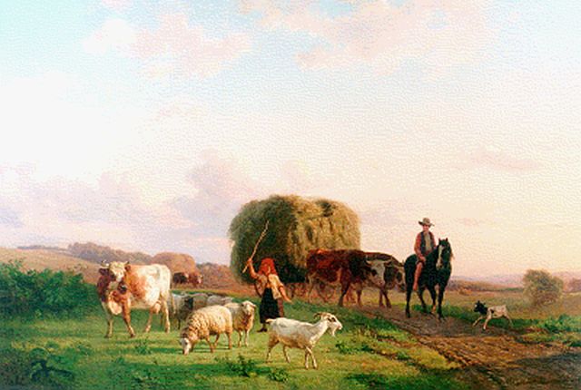 Tjarda van Starckenborgh Stachouwer J.N.  | Terugkeer van het hooien, olieverf op doek 66,2 x 96,7 cm, gesigneerd r.o. en gedateerd 1852