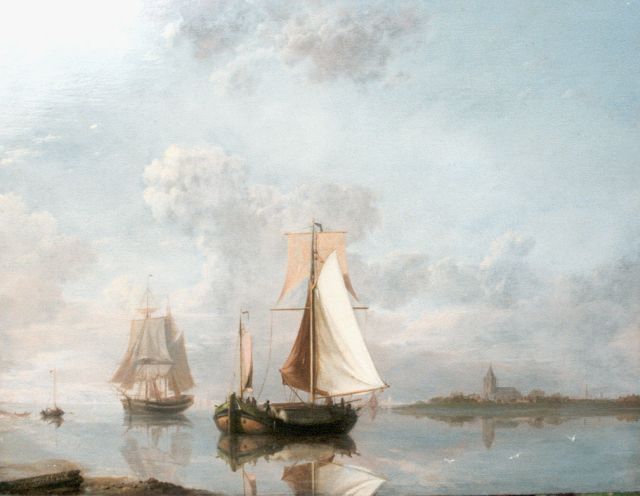 Johannes Hermanus Koekkoek | Zeilschepen op de rede, olieverf op paneel, 25,0 x 33,0 cm, gesigneerd l.o.