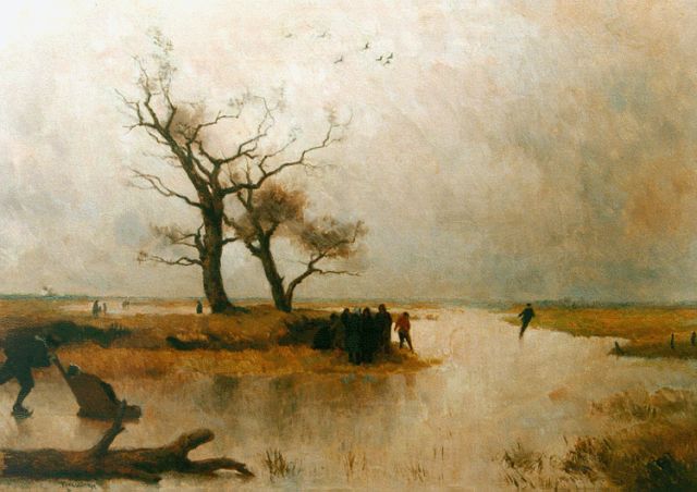 Louis Albert Roessingh | Schaatsplezier, olieverf op doek, 29,9 x 40,4 cm, gesigneerd l.o.