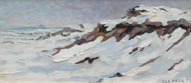 Adri Pieck | Duinen bij winter, olieverf op papier op board, 20,0 x 44,5 cm, gesigneerd r.o.