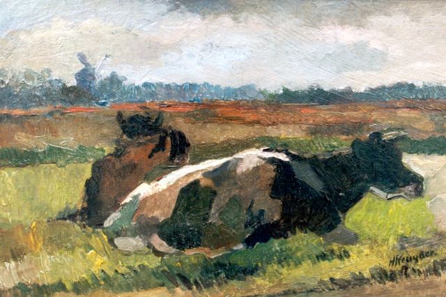 Herman Kruyder | Koeien in de weide, olieverf op doek, 30,0 x 44,0 cm, gesigneerd r.o.