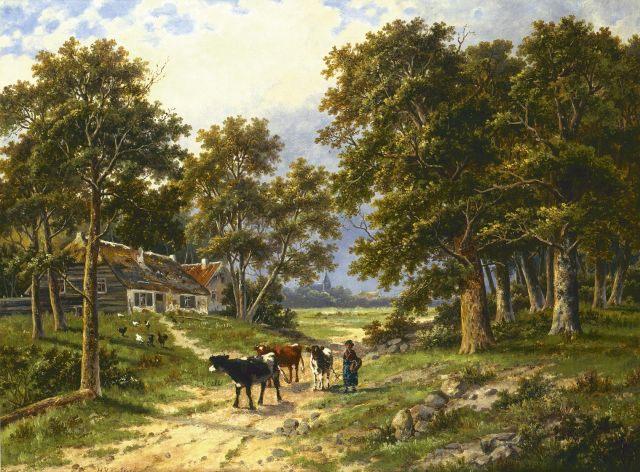 Hendrik Barend Koekkoek | Huiswaarts met het vee, olieverf op doek, 60,4 x 81,0 cm, gesigneerd l.v.h.m.