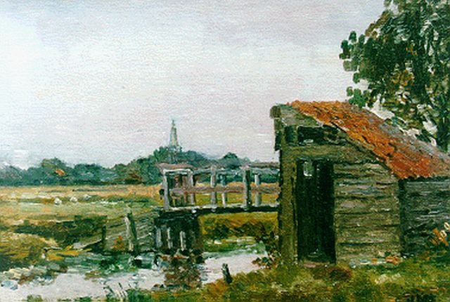 Dick Ket | Landschapje bij Hoorn, olieverf op triplex, 15,0 x 21,0 cm, gesigneerd r.o. en te dateren ca. 1921