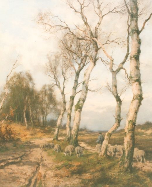 Jan Holtrup | Schapen en herder op de heide, olieverf op doek, 60,2 x 50,2 cm, gesigneerd r.o.