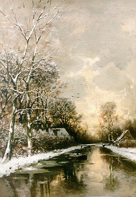 Rossum du Chattel F.J. van | Vaart in de winter, olieverf op doek 81,5 x 58,3 cm, gesigneerd l.o.