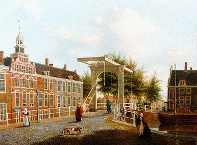 Pieter Daniël van der Burgh | Gezicht op het Spui te Den Haag, olieverf op paneel, 37,8 x 47,3 cm, gesigneerd r.o.