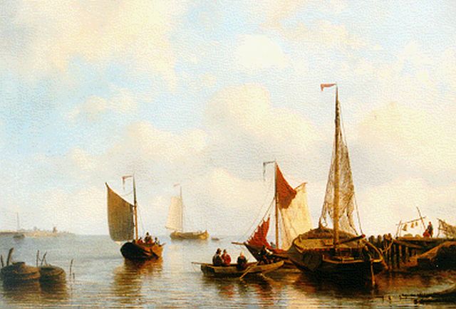 Leonard Johannes de Gijselaar | Vissersschepen voor anker, olieverf op doek, 61,8 x 91,0 cm, gesigneerd l.o. en gedateerd 1853