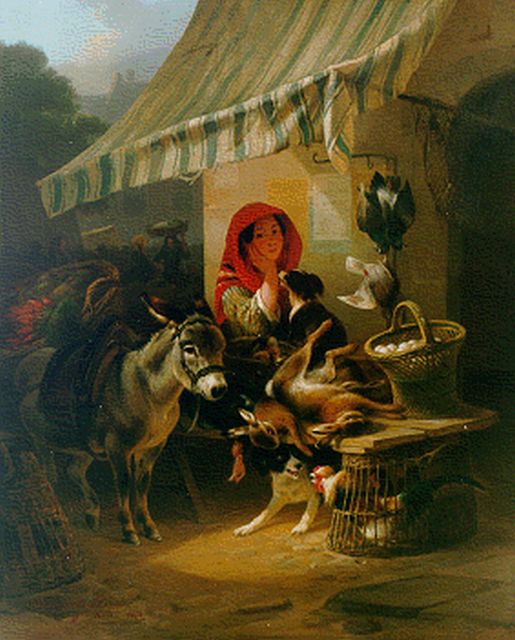 Henriette Ronner | Marktventster, olieverf op paneel, 52,2 x 42,9 cm, gesigneerd l.o. en gedateerd 1850