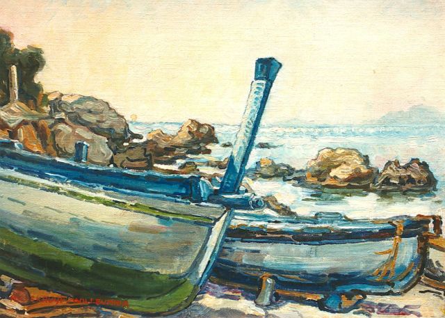 Maria Augusta Kruijff-Willemier | Bootjes op een rotsachtige kust, olieverf op doek, 23,0 x 33,0 cm, gesigneerd l.o.