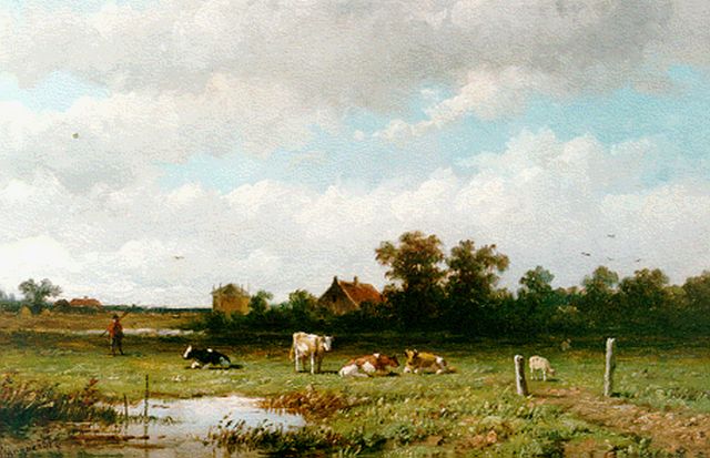 Anthonie Jacobus van Wijngaerdt | Vee in weidelandschap, olieverf op paneel, 23,1 x 36,1 cm, gesigneerd l.o.