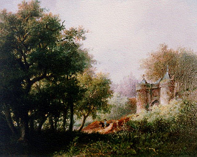 Phaff C.H.  | Boslandschap met 'Doornenburg', olieverf op paneel 18,8 x 23,5 cm, gesigneerd l.o.