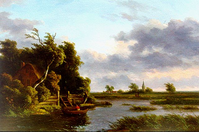Jean-Baptiste Coene | Plaslandschap met roeiboot, olieverf op paneel, 31,0 x 46,5 cm, gesigneerd m.o. en gedateerd 1831