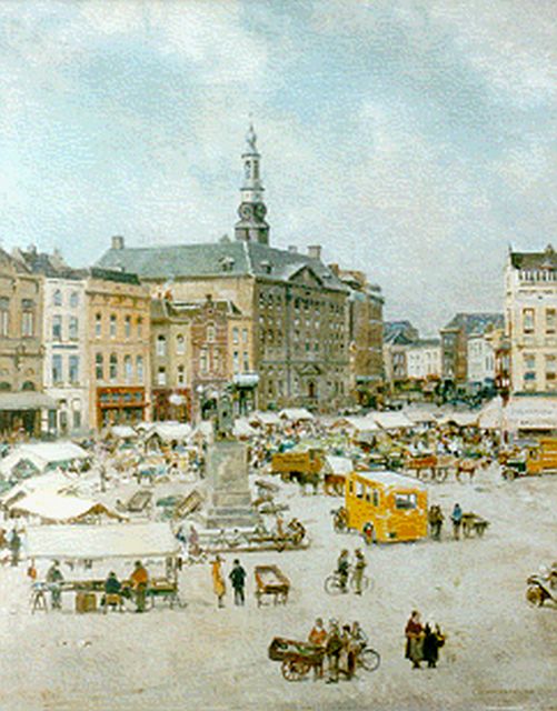 Cornelis Vreedenburgh | De Markt in Den Bosch, olieverf op doek, 73,9 x 59,1 cm, gesigneerd r.o. en gedateerd 1935