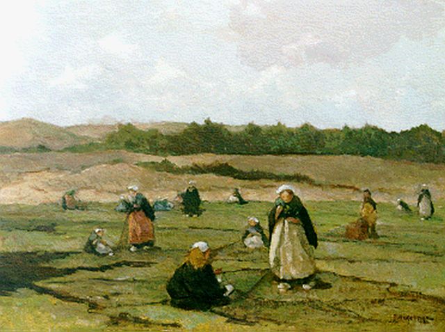 Johannes Evert Akkeringa | Nettenboetsters achter de duinen, olieverf op doek, 40,3 x 50,4 cm, gesigneerd r.o.