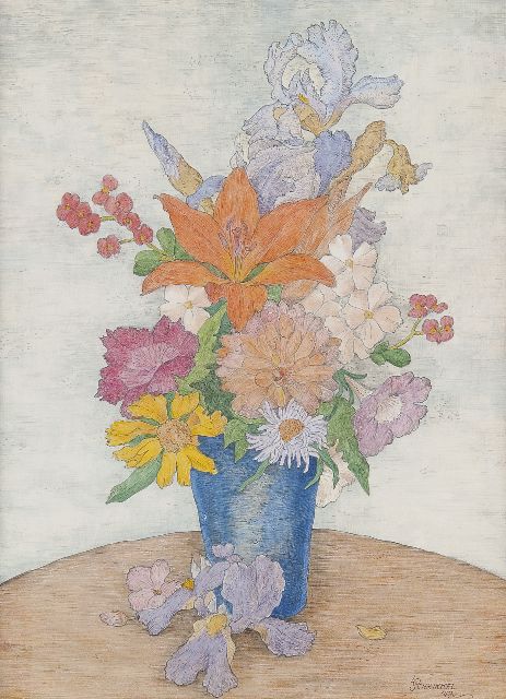 Louis Schrikkel | Bloemstilleven, kleurpotlood op papier, 40,0 x 26,5 cm, gesigneerd r.o. en gedateerd '48