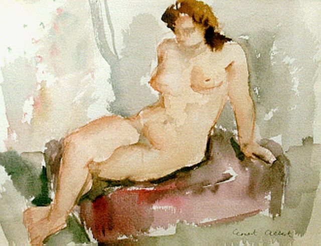 Ernest Albert | Zittend naakt, aquarel op papier, 25,5 x 32,0 cm, gesigneerd r.o.