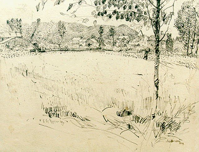 Joseph Raphael | Frans dorpsgezicht (Arles?), Oost-Indische inkt op papier, 54,0 x 78,8 cm, gesigneerd r.o. en gedateerd 1914