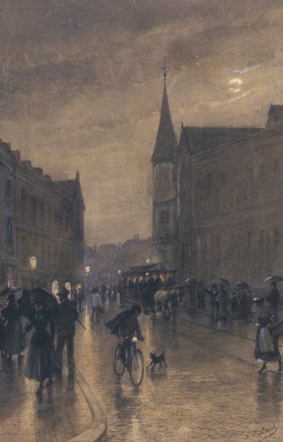 Last J.A.  | Haags stadsgezichtje bij avond, aquarel op papier 45,0 x 30,0 cm, gesigneerd r.o.