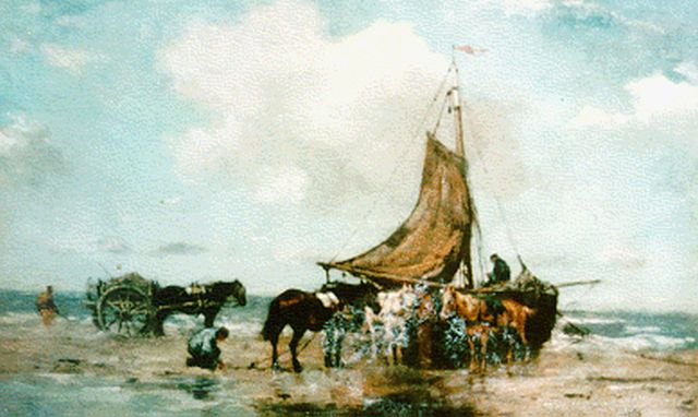 Johan Frederik Cornelis Scherrewitz | Wachten op hoog water, olieverf op paneel, 27,8 x 41,9 cm, gesigneerd r.o.