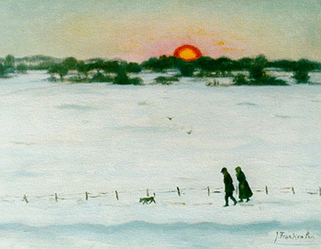Jan Pzn. Franken | Wandelaars in sneeuwlandschap, olieverf op doek, 35,3 x 45,3 cm, gesigneerd r.o.