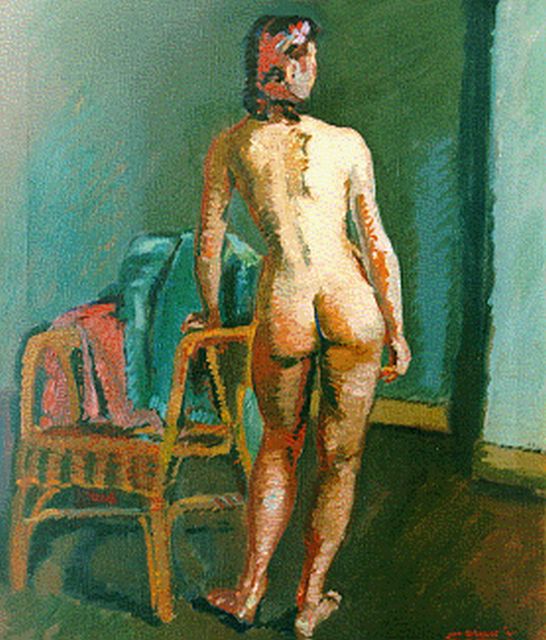 Jan Wiegers | Vrouwelijk naakt op de rug gezien, olieverf op doek, 70,3 x 60,3 cm, gesigneerd r.o. en gedateerd '41