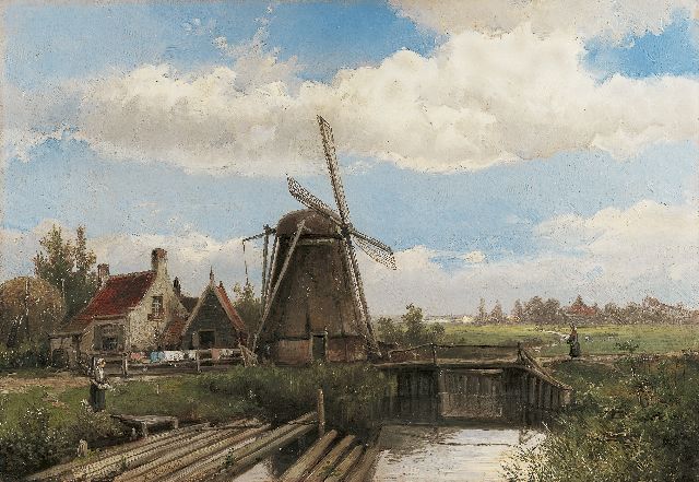Willem Koekkoek | Poldermolen in zomers landschap, olieverf op doek, 40,2 x 58,0 cm, gesigneerd l.o.