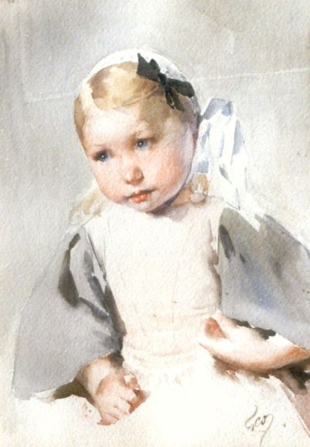 Henry Jules Jean Geoffroy | Meisjesportret, aquarel op papier, 38,5 x 28,3 cm, gesigneerd r.o.