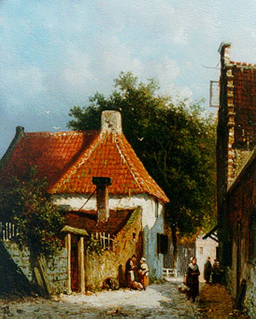 Adrianus Eversen | Straatje in Amsterdam, olieverf op paneel, 18,8 x 15,2 cm, gesigneerd l.o. mon