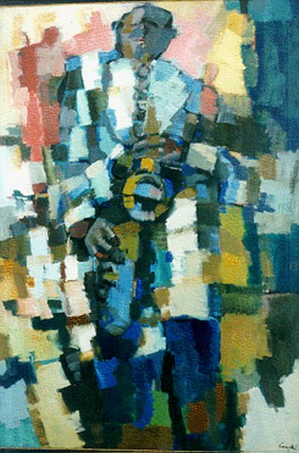 Casotti U.M.  | Saxofonista negra, olieverf op doek 129,8 x 89,8 cm, gesigneerd r.o. dub en gedateerd 1957