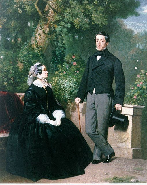 Hollander Cz H.  | Portret van een voornaam echtpaar in een park, olieverf op paneel 56,0 x 44,5 cm, gesigneerd l.o.