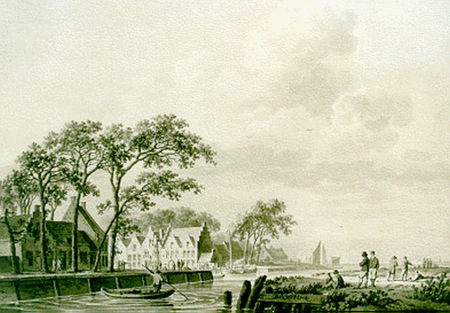 Barend Cornelis Koekkoek | Gezicht op een haventje, sepia op papier, 19,3 x 28,2 cm, gesigneerd r.v.h.m.
