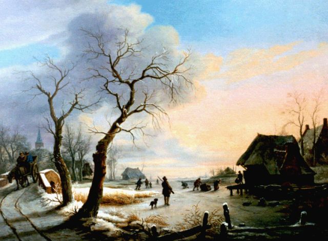 Carel Lodewijk Hansen | Wintergezicht met vele figuren, olieverf op doek, 61,3 x 82,3 cm, gesigneerd i.h.m.