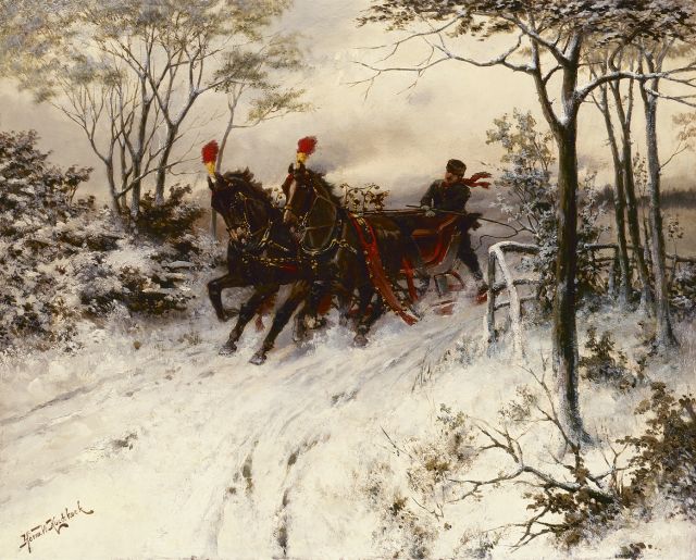 Koekkoek H.W.  | Winterscène, olieverf op doek 43,5 x 53,5 cm, gesigneerd l.o. en te dateren ca. 1890