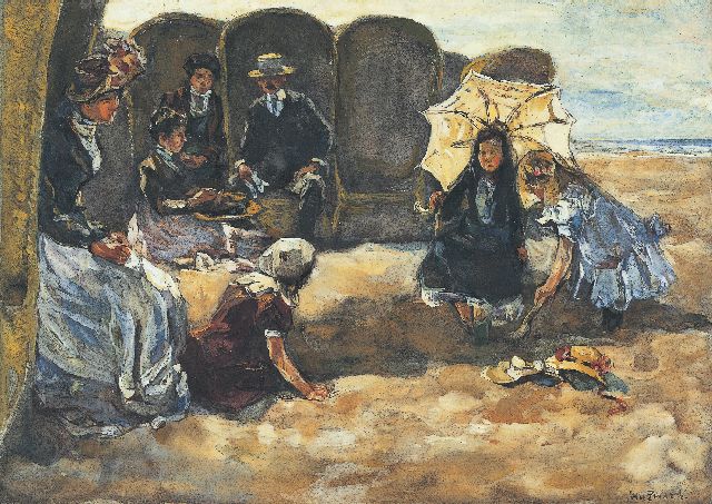 Willem de Zwart | Aan het strand, aquarel op papier, 25,3 x 34,9 cm, gesigneerd r.o. en te dateren ca. 1905