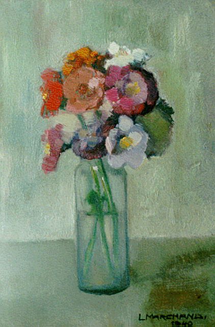 Marchand L.F.J.  | Vaasje met bloemen, 23,7 x 16,0 cm, gesigneerd r.o. en gedateerd 1940