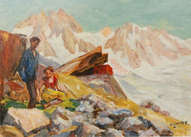 Louis Henri Magnat | Vrijage op een bergtop, olieverf op paneel, 16,0 x 22,1 cm, gesigneerd r.o.