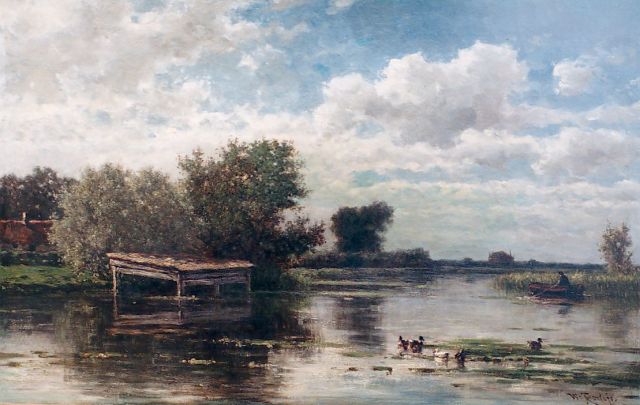 Willem Roelofs | Gezicht op de oevers van de rivier 't Gein, olieverf op doek, 45,9 x 72,2 cm, gesigneerd r.o.