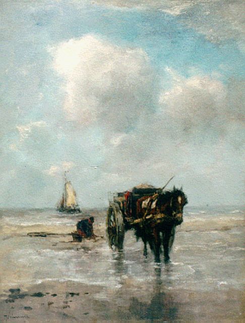 Johan Frederik Cornelis Scherrewitz | Schelpenvisser aan het strand, olieverf op doek, 66,2 x 51,0 cm, gesigneerd l.o.