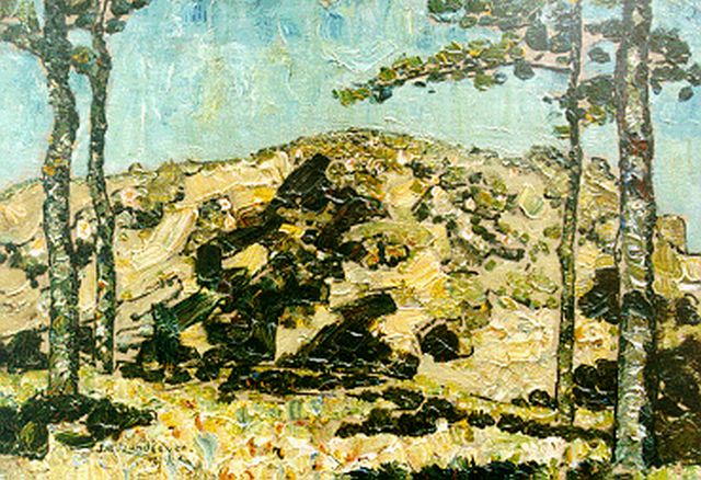 Jan Adam Zandleven | Bomen in een heuvellandschap, olieverf op doek op paneel, 35,0 x 50,0 cm, gesigneerd l.o. en gedateerd 1914