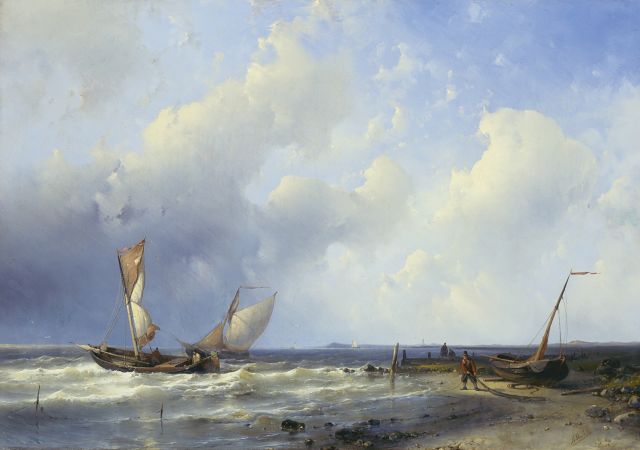 Abraham Hulk | Laverende zeilschepen voor de Hollandse kust, olieverf op doek, 43,4 x 62,4 cm, gesigneerd r.o.