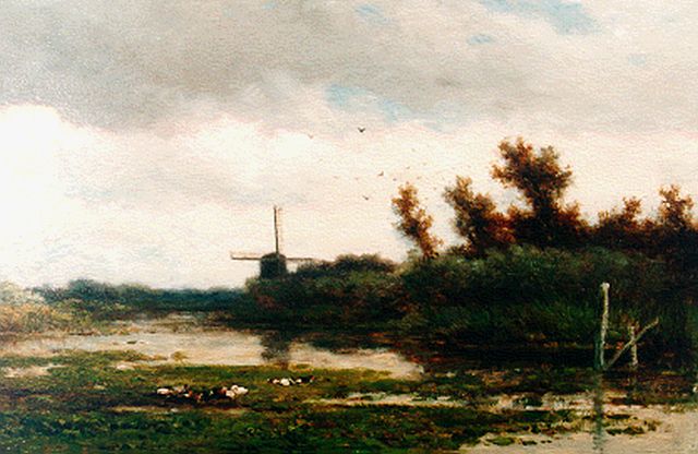 Willem Roelofs | Polderlandschap, olieverf op paneel, 21,0 x 34,0 cm, gesigneerd l.o.